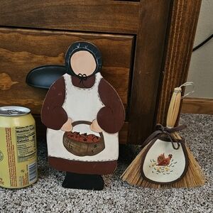 Folk Art Wooden Figure with Basket